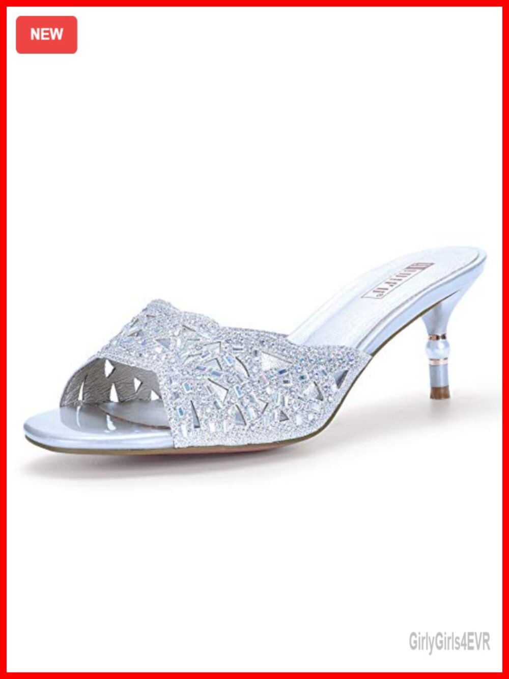 Kitten Heel Peep Toe Slide Mules Glitter Pearl Formal Wedding Sandals